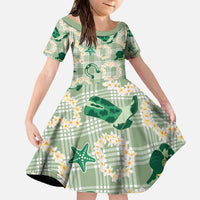 Aloha Hawaii Paniolo Mint Palaka Family Matching Off The Shoulder Long Sleeve Dress and Hawaiian Shirt Coastal Rodeo LT7 Daughter's Dress Mint - Polynesian Pride