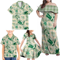 Aloha Hawaii Paniolo Mint Palaka Family Matching Off Shoulder Maxi Dress and Hawaiian Shirt Coastal Rodeo LT7 - Polynesian Pride
