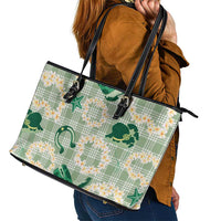 Aloha Hawaii Paniolo Mint Palaka Leather Tote Bag Coastal Rodeo - Polynesian Pride
