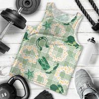 Aloha Hawaii Paniolo Mint Palaka Men Tank Top Coastal Rodeo - Polynesian Pride