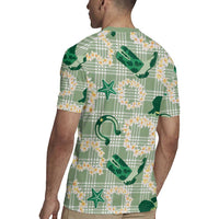Aloha Hawaii Paniolo Mint Palaka Rugby Jersey Coastal Rodeo - Polynesian Pride
