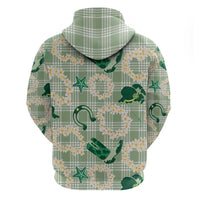 Aloha Hawaii Paniolo Mint Palaka Zip Hoodie Coastal Rodeo - Polynesian Pride