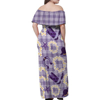 Aloha Hawaii Paniolo Lavender Palaka Family Matching Off Shoulder Maxi Dress and Hawaiian Shirt Coastal Rodeo LT7 - Polynesian Pride
