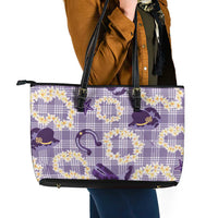 Aloha Hawaii Paniolo Lavender Palaka Leather Tote Bag Coastal Rodeo LT7 - Polynesian Pride