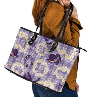 Aloha Hawaii Paniolo Lavender Palaka Leather Tote Bag Coastal Rodeo LT7 - Polynesian Pride