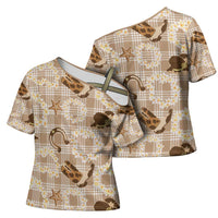 Aloha Hawaii Paniolo Khaki Palaka Cross Shoulder Shirt Coastal Rodeo - Polynesian Pride