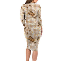 Aloha Hawaii Paniolo Khaki Palaka Family Matching Long Sleeve Bodycon Dress and Hawaiian Shirt Coastal Rodeo LT7 - Polynesian Pride