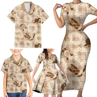 Aloha Hawaii Paniolo Khaki Palaka Family Matching Short Sleeve Bodycon Dress and Hawaiian Shirt Coastal Rodeo LT7 - Polynesian Pride