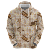 Aloha Hawaii Paniolo Khaki Palaka Hoodie Coastal Rodeo - Polynesian Pride