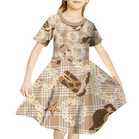 Aloha Hawaii Paniolo Khaki Palaka Kid Short Sleeve Dress Coastal Rodeo - Polynesian Pride