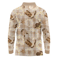 Aloha Hawaii Paniolo Khaki Palaka Long Sleeve Polo Shirt Coastal Rodeo - Polynesian Pride