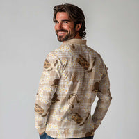 Aloha Hawaii Paniolo Khaki Palaka Long Sleeve Polo Shirt Coastal Rodeo - Polynesian Pride