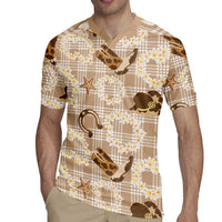 Aloha Hawaii Paniolo Khaki Palaka Rugby Jersey Coastal Rodeo - Polynesian Pride