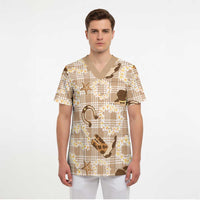 Aloha Hawaii Paniolo Khaki Palaka Scrub Top Coastal Rodeo - Polynesian Pride