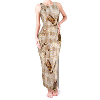 Aloha Hawaii Paniolo Khaki Palaka Tank Maxi Dress Coastal Rodeo LT7 Women Khaki - Polynesian Pride