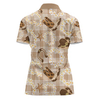 Aloha Hawaii Paniolo Khaki Palaka Women Polo Shirt Coastal Rodeo - Polynesian Pride