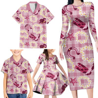 Aloha Hawaii Paniolo Lokelani Rose Palaka Family Matching Long Sleeve Bodycon Dress and Hawaiian Shirt Coastal Rodeo LT7 - Polynesian Pride
