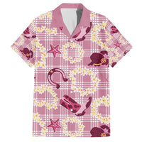 Aloha Hawaii Paniolo Lokelani Rose Palaka Family Matching Off The Shoulder Long Sleeve Dress and Hawaiian Shirt Coastal Rodeo LT7 Dad's Shirt - Short Sleeve Rose Pink - Polynesian Pride