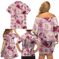Aloha Hawaii Paniolo Lokelani Rose Palaka Family Matching Off Shoulder Short Dress and Hawaiian Shirt Coastal Rodeo LT7 - Polynesian Pride