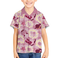 Aloha Hawaii Paniolo Lokelani Rose Palaka Family Matching Puletasi and Hawaiian Shirt Coastal Rodeo LT7 Son's Shirt Rose Pink - Polynesian Pride
