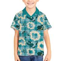 Aloha Hawaii Paniolo Teal Palaka Family Matching Off Shoulder Short Dress and Hawaiian Shirt Coastal Rodeo LT7 Son's Shirt Teal - Polynesian Pride