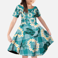 Aloha Hawaii Paniolo Teal Palaka Family Matching Tank Maxi Dress and Hawaiian Shirt Coastal Rodeo LT7 Daughter's Dress Teal - Polynesian Pride