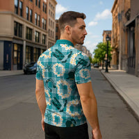Aloha Hawaii Paniolo Teal Palaka Zipper Polo Shirt Coastal Rodeo - Polynesian Pride
