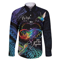 Polynesian Cancers Awareness Family Matching Off The Shoulder Long Sleeve Dress and Hawaiian Shirt Hummingbird - Fly High Until We Meet Again LT7 Dad's Shirt - Long Sleeve Colorful - Polynesian Pride