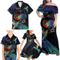 Polynesian Cancers Awareness Family Matching Off Shoulder Maxi Dress and Hawaiian Shirt Hummingbird - Fly High Until We Meet Again LT7 - Polynesian Pride