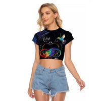 Polynesian Cancers Awareness Raglan Cropped T Shirt Hummingbird - Fly High Until We Meet Again