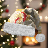 Beige Palaka Hawaii Aloha Christmas Santa Hat Koi Pond Mix Ilima Flowers LT7 With Fur Cream Yellow - Polynesian Pride