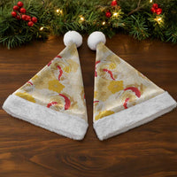 Beige Palaka Hawaii Aloha Christmas Santa Hat Koi Pond Mix Ilima Flowers LT7 - Polynesian Pride