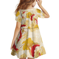 Beige Palaka Hawaii Aloha Family Matching Mermaid Dress and Hawaiian Shirt Koi Pond Mix Ilima Flowers LT7 - Polynesian Pride