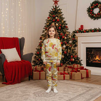Beige Palaka Hawaii Aloha Christmas Pajama Set Koi Pond Mix Ilima Flowers LT7 Kid Cream Yellow - Polynesian Pride
