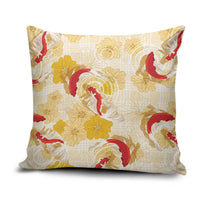 Beige Palaka Hawaii Aloha Pillow Cover Koi Pond Mix Ilima Flowers LT7 Cream Yellow - Polynesian Pride