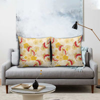 Beige Palaka Hawaii Aloha Pillow Cover Koi Pond Mix Ilima Flowers LT7 - Polynesian Pride