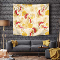 Beige Palaka Hawaii Aloha Tapestry Koi Pond Mix Ilima Flowers LT7 Cream Yellow - Polynesian Pride