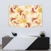 Beige Palaka Hawaii Aloha Tapestry Koi Pond Mix Ilima Flowers LT7 - Polynesian Pride