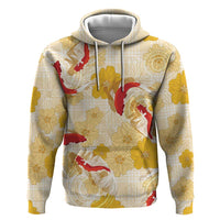 Beige Palaka Hawaii Aloha Zip Hoodie Koi Pond Mix Ilima Flowers - Polynesian Pride