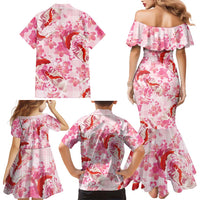 Pink Palaka Hawaii Aloha Family Matching Mermaid Dress and Hawaiian Shirt Koi Pond Mix Sakura LT7 - Polynesian Pride