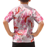 Pink Palaka Hawaii Aloha Family Matching Off Shoulder Maxi Dress and Hawaiian Shirt Koi Pond Mix Sakura LT7 - Polynesian Pride