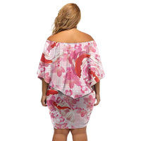 Pink Palaka Hawaii Aloha Family Matching Off Shoulder Short Dress and Hawaiian Shirt Koi Pond Mix Sakura LT7 - Polynesian Pride