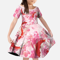 Pink Palaka Hawaii Aloha Kid Short Sleeve Dress Koi Pond Mix Sakura - Polynesian Pride