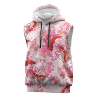 Pink Palaka Hawaii Aloha Sleeveless Hoodie Koi Pond Mix Sakura LT7 Pink - Polynesian Pride