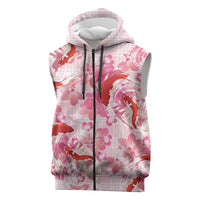 Pink Palaka Hawaii Aloha Sleeveless Zip Hoodie Koi Pond Mix Sakura - Polynesian Pride