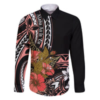 Hawaii Valentine Family Matching Puletasi and Hawaiian Shirt Plumeria Aloha Wau Ia Oe LT7 Dad's Shirt - Long Sleeve Pink - Polynesian Pride