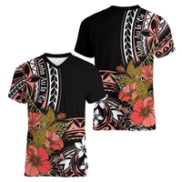 Hawaii Valentine Women V Neck T Shirt Plumeria Aloha Wau Ia Oe LT7 - Polynesian Pride