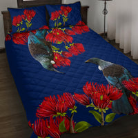 New Zealand Pohutukawa with Tui Birds Quilt Bed Set Version 2 LT7 Blue - Polynesian Pride