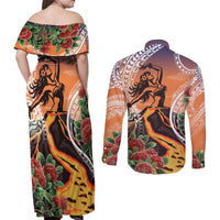 Hawaii Women's Day Tribal Couples Matching Off Shoulder Maxi Dress and Long Sleeve Button Shirt Pele Honua Mea