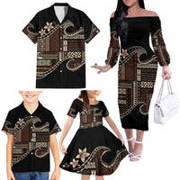 Samoa Siapo Mamanu Family Matching Off The Shoulder Long Sleeve Dress and Hawaiian Shirt Waves Motifs LT7 - Polynesian Pride